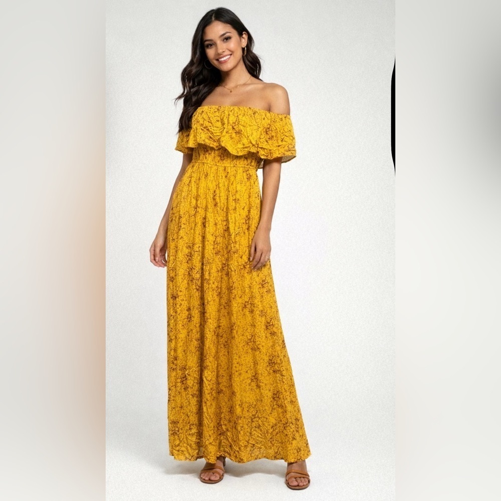 Mustard Yellow Strapless Maxi Dress | Boho Summer Vacation Small